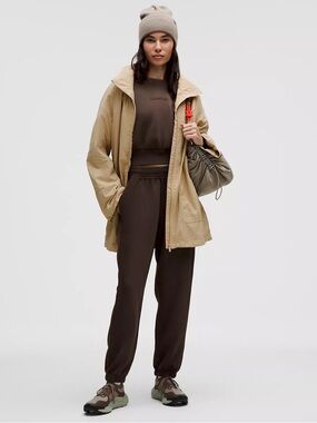 Lululemon XS hooded mid length utility jacket trench tan